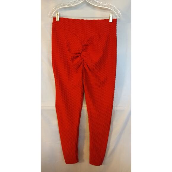 Unbranded Red Waffle Skinny Leggings Size XL Scrunch Butt Squat Proof - Picture 3 of 7